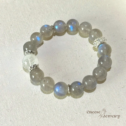 Ocean Spirit — Grey Moonstone & White Phantom Quartz Bracelet